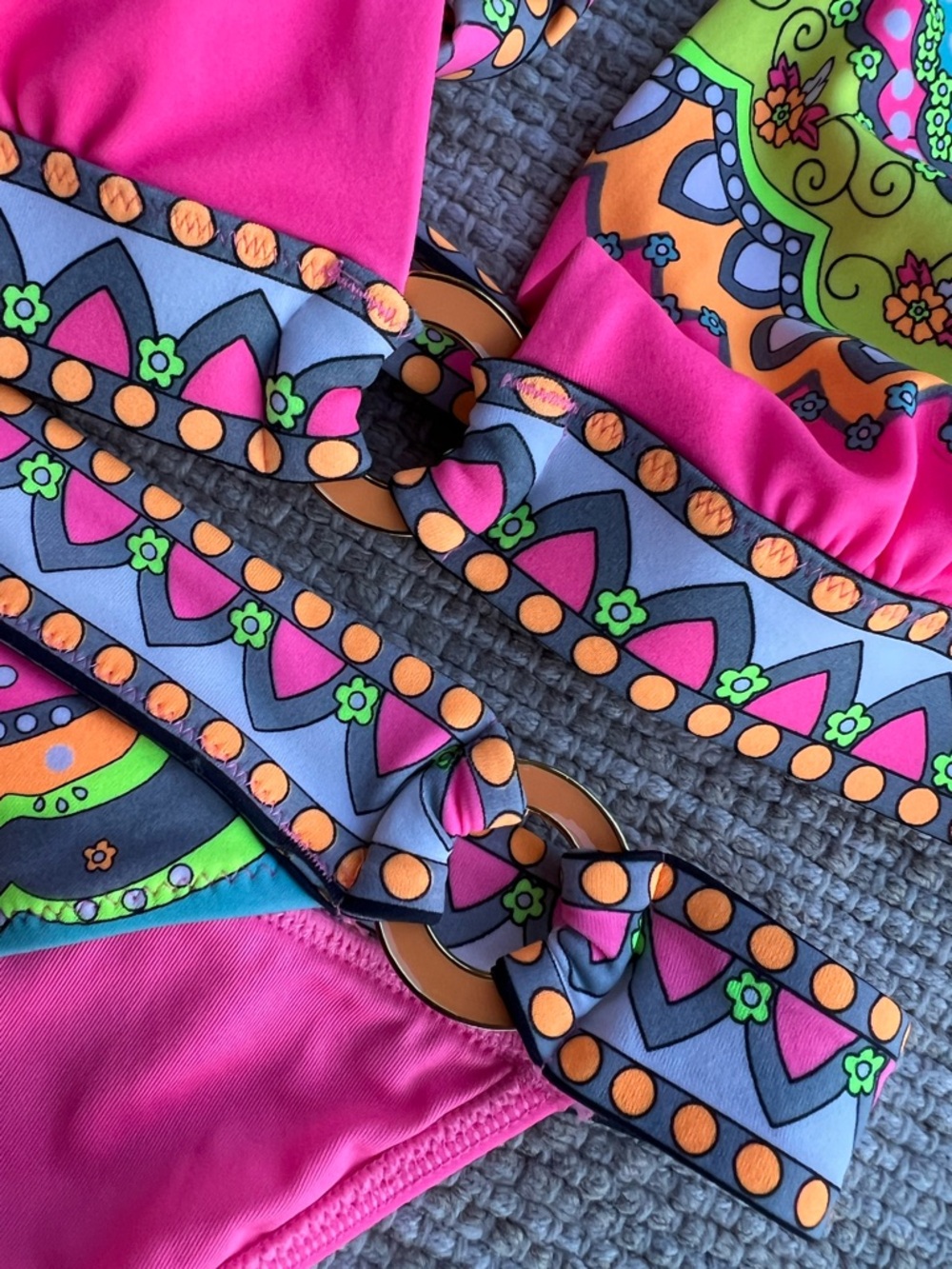 Vintage Y2K Victoria's Secret Neon Pink Multicolor Mandala Boho Bikini Set S/L - Picture 4 of 11